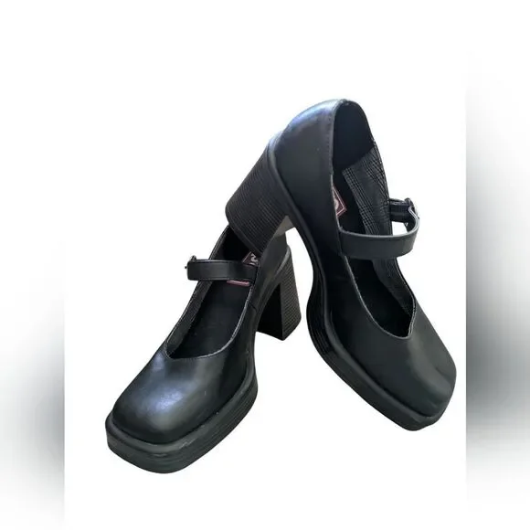Pop Womens Sinclaire Mary Jane Platform Y2K Block Heel Square Toe Retro Shoes - Picture 3 of 5